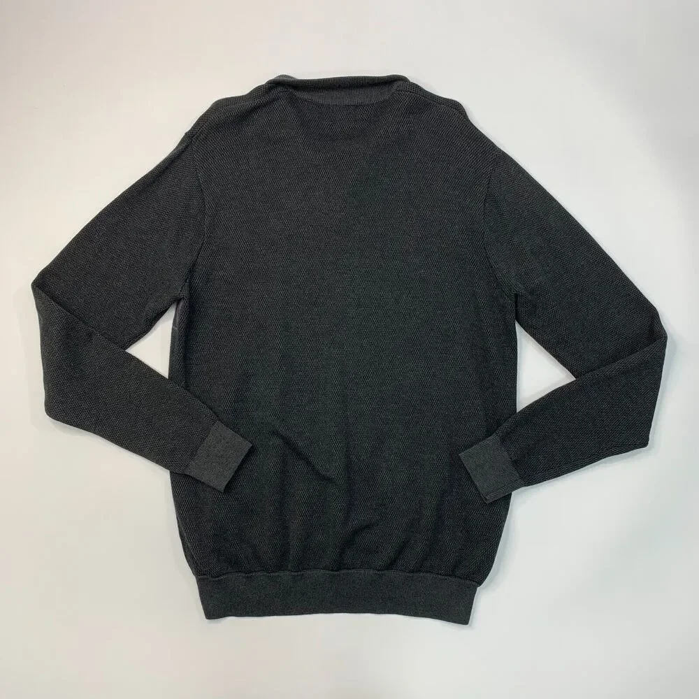 Greg Norman Knit Sweater Mens M Medium Charcoal Diamond Print Cotton Modal Blend